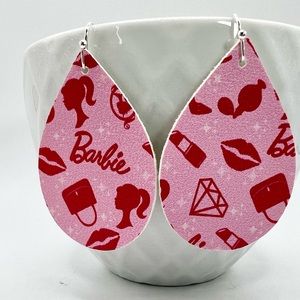💕Barbie teardrop earrings, lightweight, handmade, vegan leather